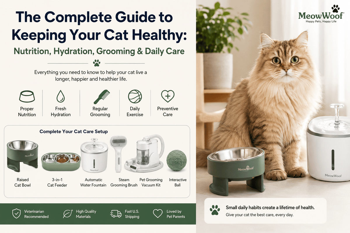 The Complete Guide to Keeping Your Cat Healthy: Nutrition, Hydration, Grooming & Daily Care - MeowWoof