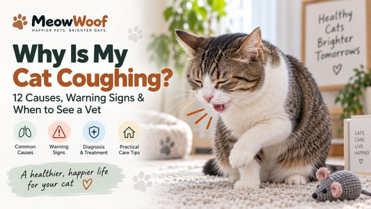 Cat coughing at home while an owner watches for respiratory warning signs