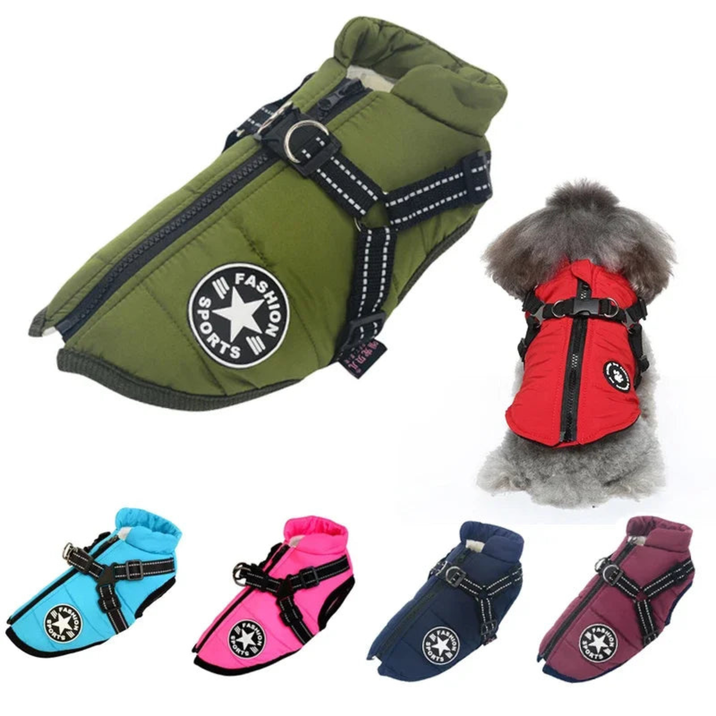 2-in-1 Winter warm dog jacket with built-in harness