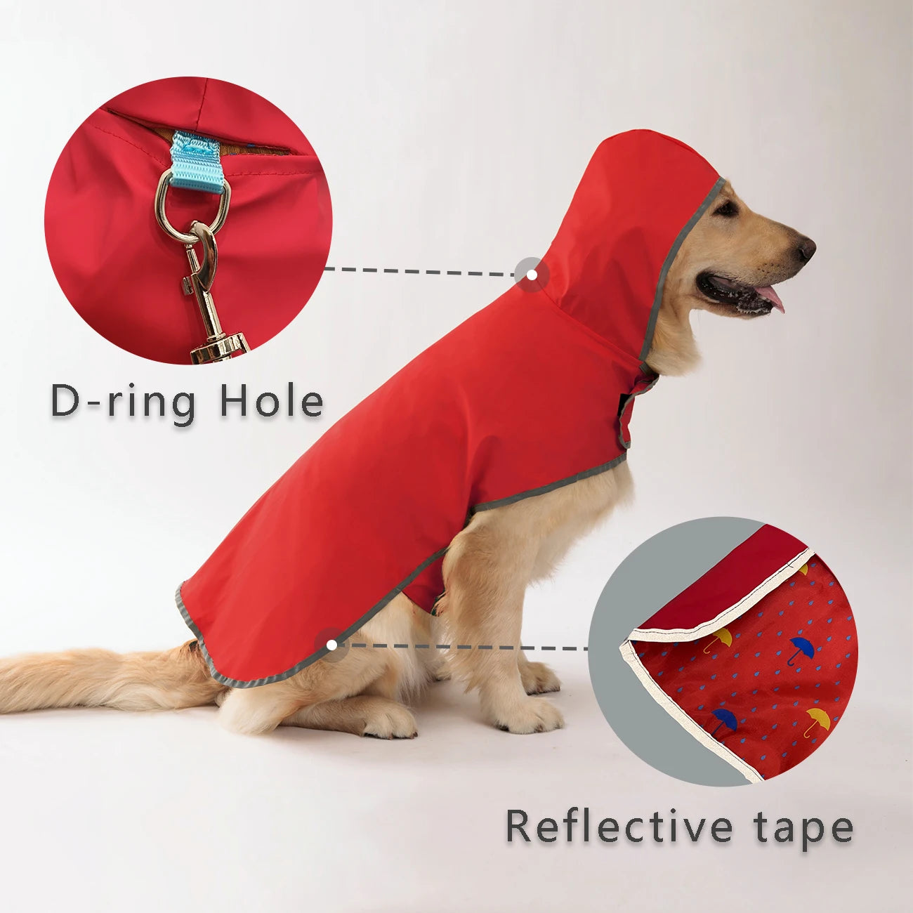 dog coat with D-ring hole and reflective tape on a beige background