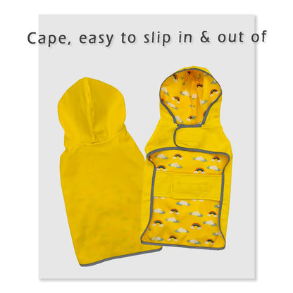 Yellow hooded cape with cloud pattern on a white background