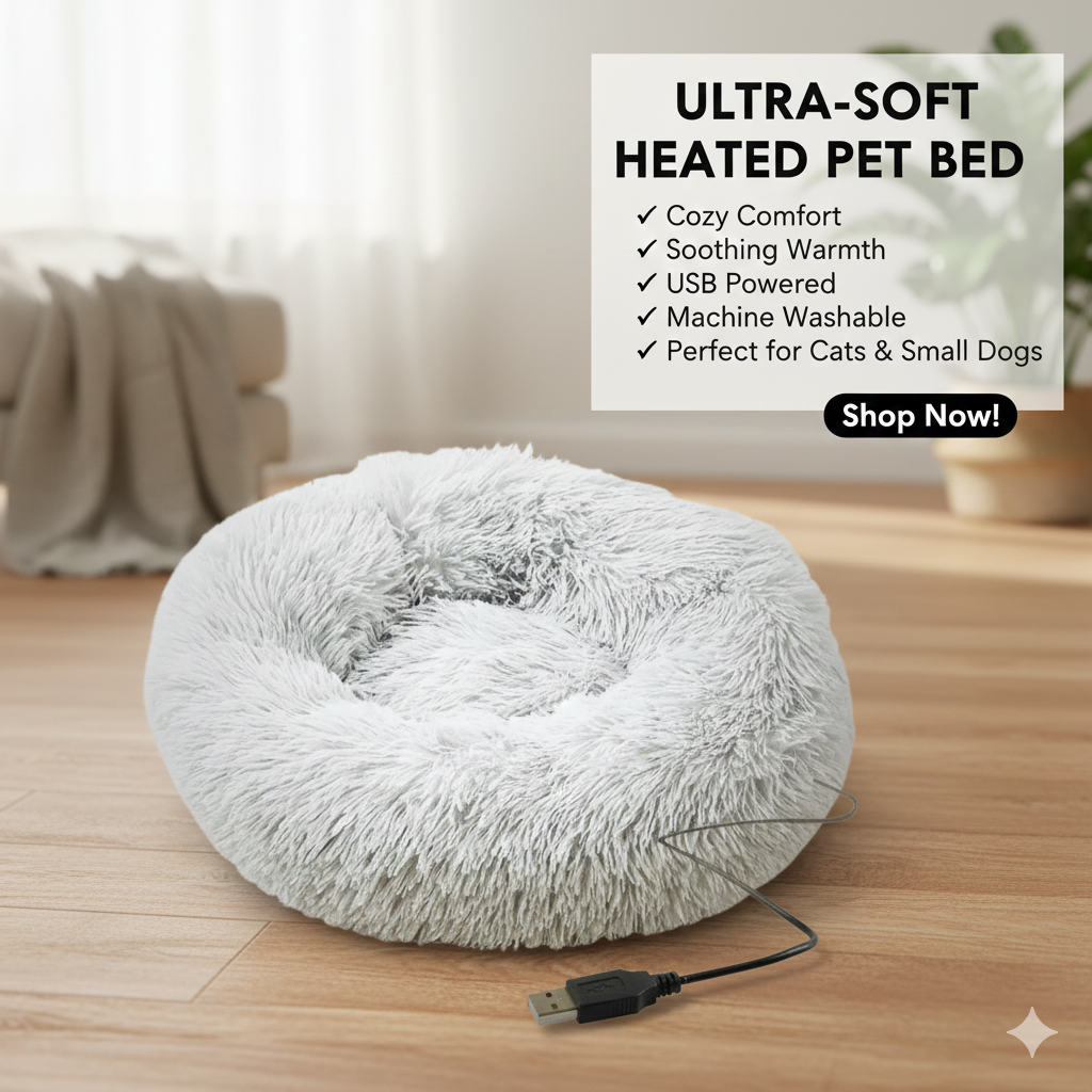 Round Dog Bed Soft Plush Pet Beds with USB Heating