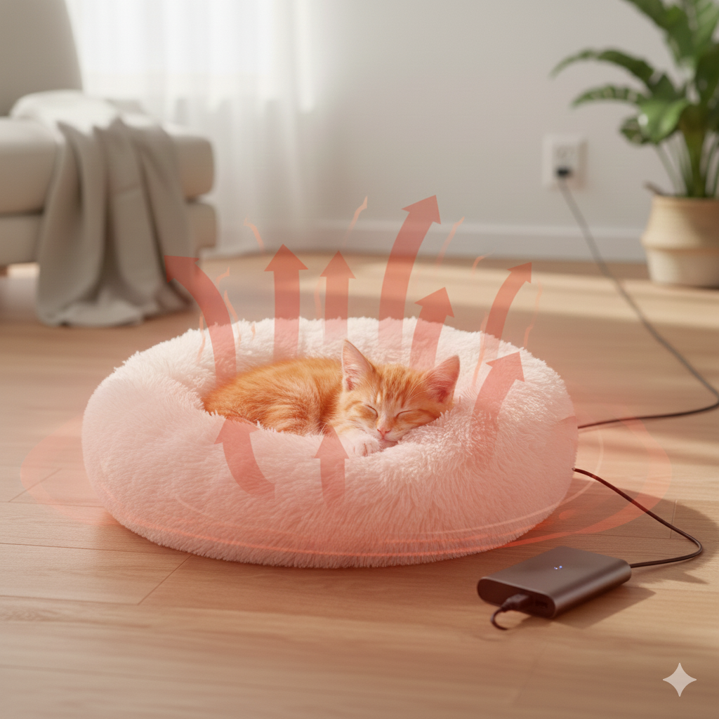 Round Dog Bed Soft Plush Pet Beds with USB Heating
