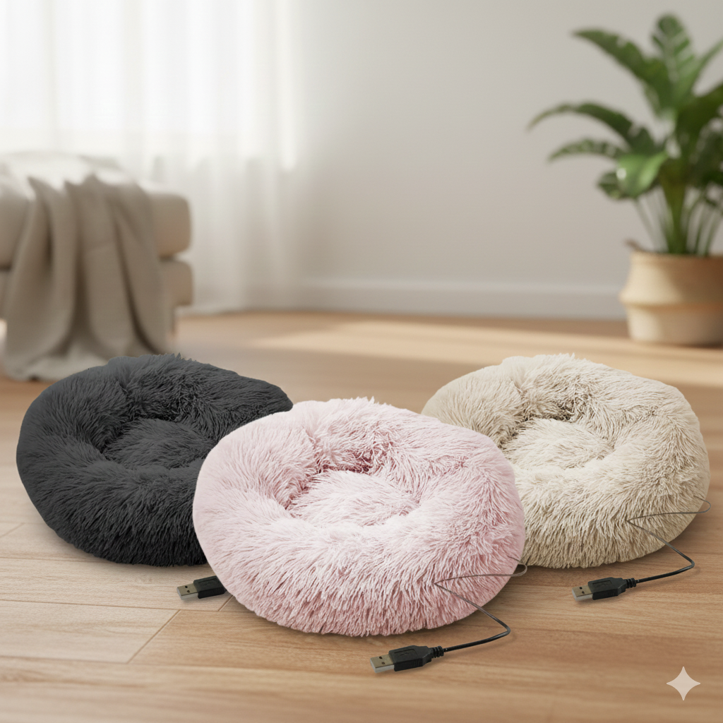 Round Dog Bed Soft Plush Pet Beds with USB Heating