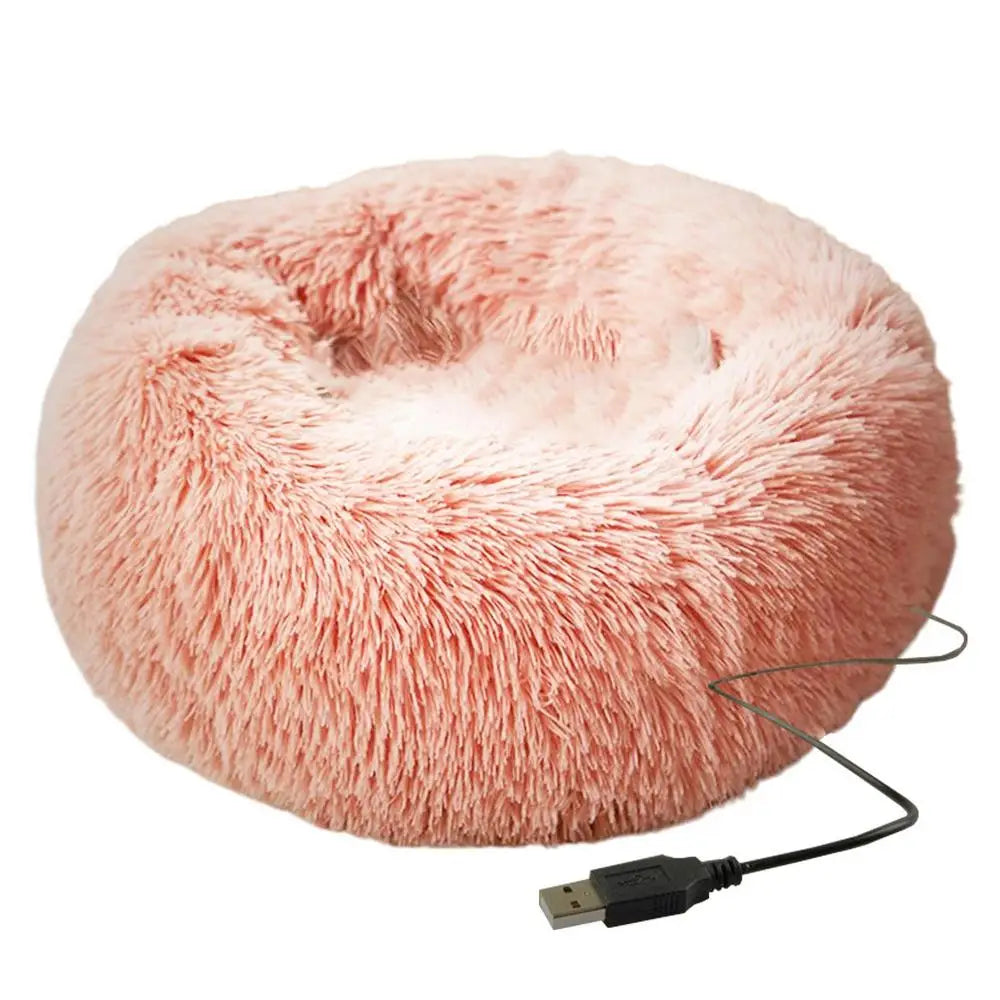 Round Dog Bed Soft Plush Pet Beds with USB Heating