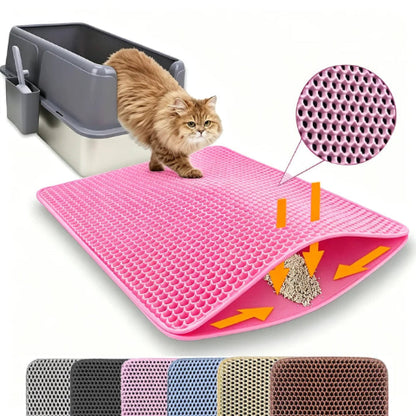 Premium waterproof double layer cat litter mat with honeycomb litter trapping design pink