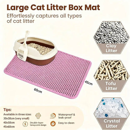 Premium waterproof double layer cat litter mat with honeycomb litter trapping design