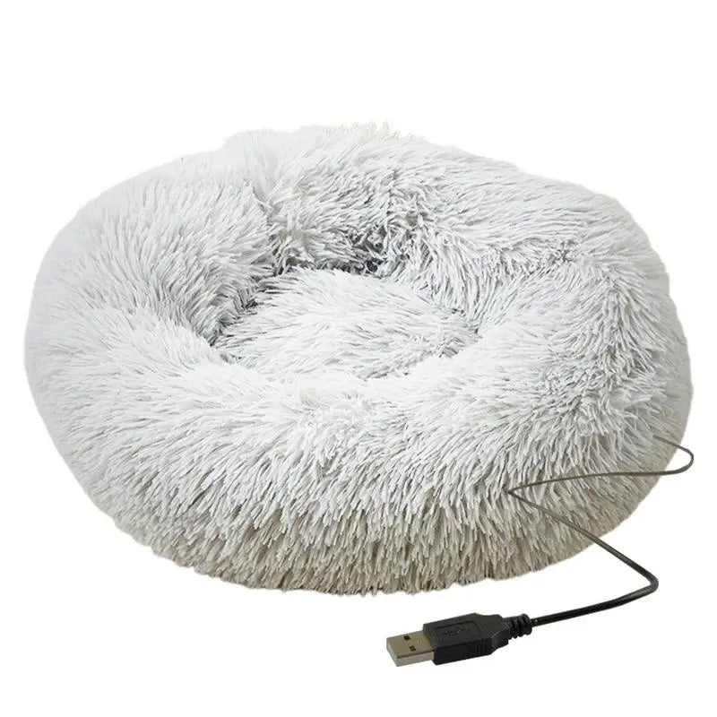 Round Dog Bed Soft Plush Pet Beds with USB Heating