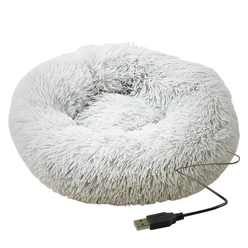 Round Dog Bed Soft Plush Pet Beds with USB Heating