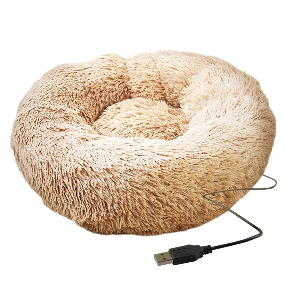 Round Dog Bed Soft Plush Pet Beds with USB Heating