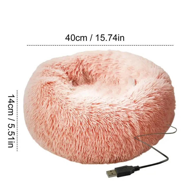 Round Dog Bed Soft Plush Pet Beds with USB Heating