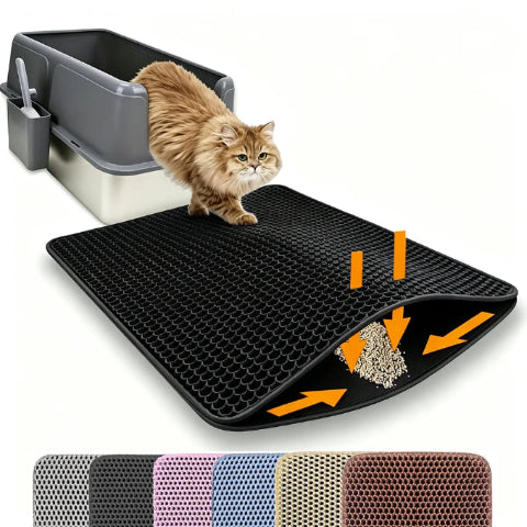 Premium waterproof double layer cat litter mat with honeycomb litter trapping design blck

