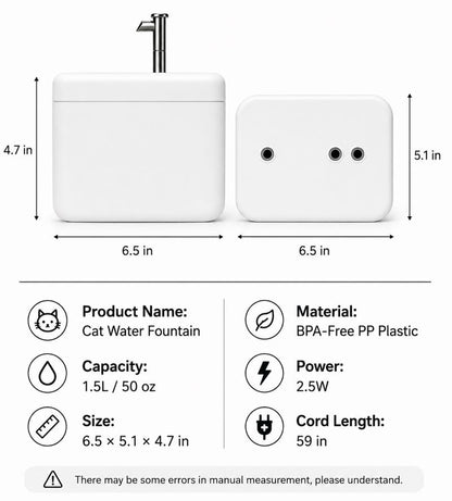 Cat water fountain dimensions and specifications