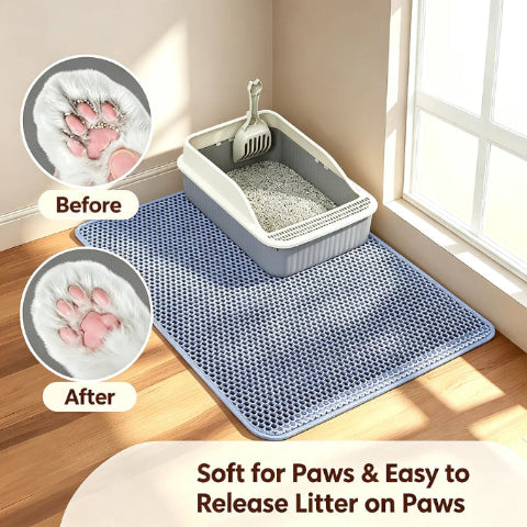 Premium waterproof double layer cat litter mat with honeycomb litter trapping  design
