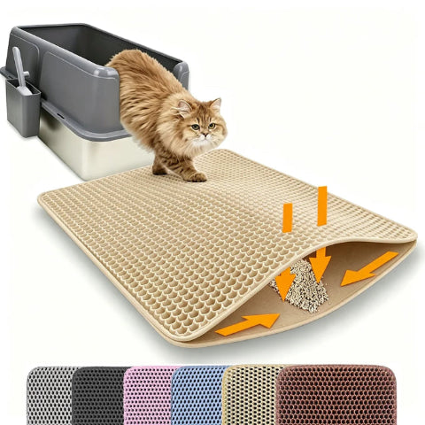 Premium waterproof double layer cat litter mat with honeycomb litter trapping design milk