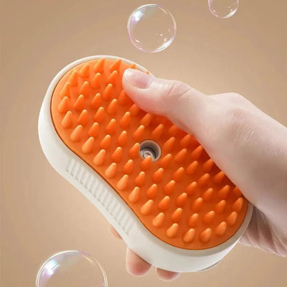 Close-Up of Steam Pet Grooming Brush with Soft Silicone Bristles